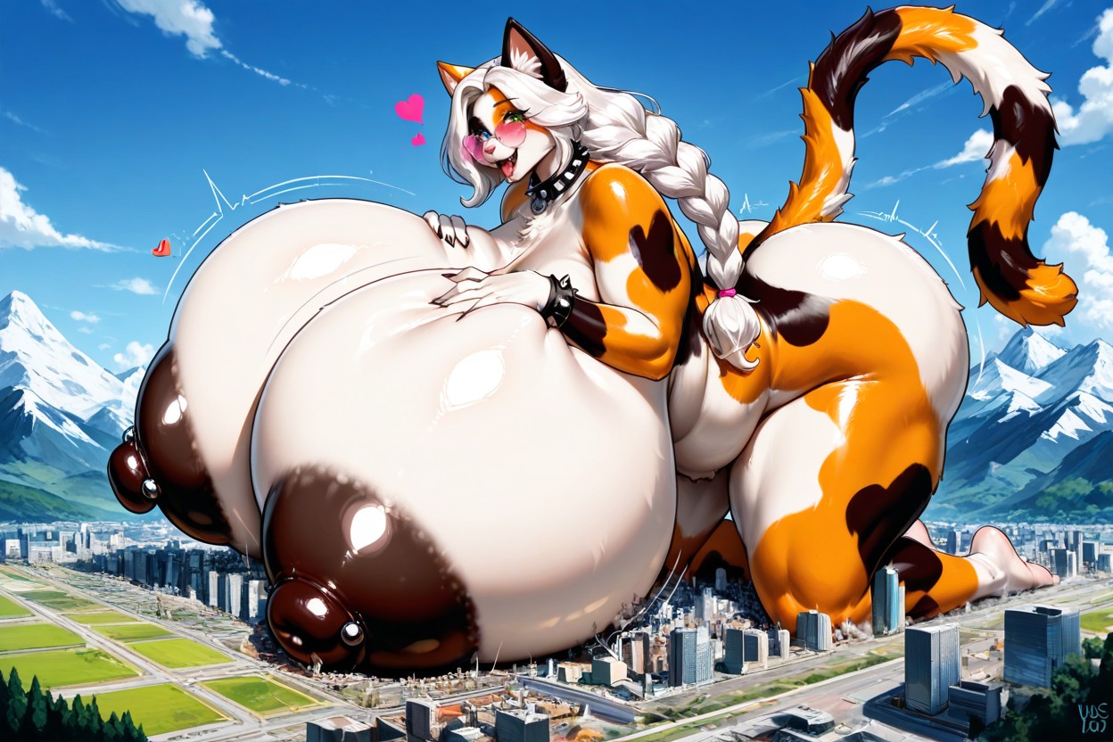 Heterochromia Sharp Fangs, Thick Fluffy Fur, Hyper Breast Expansion Furry AI Porn