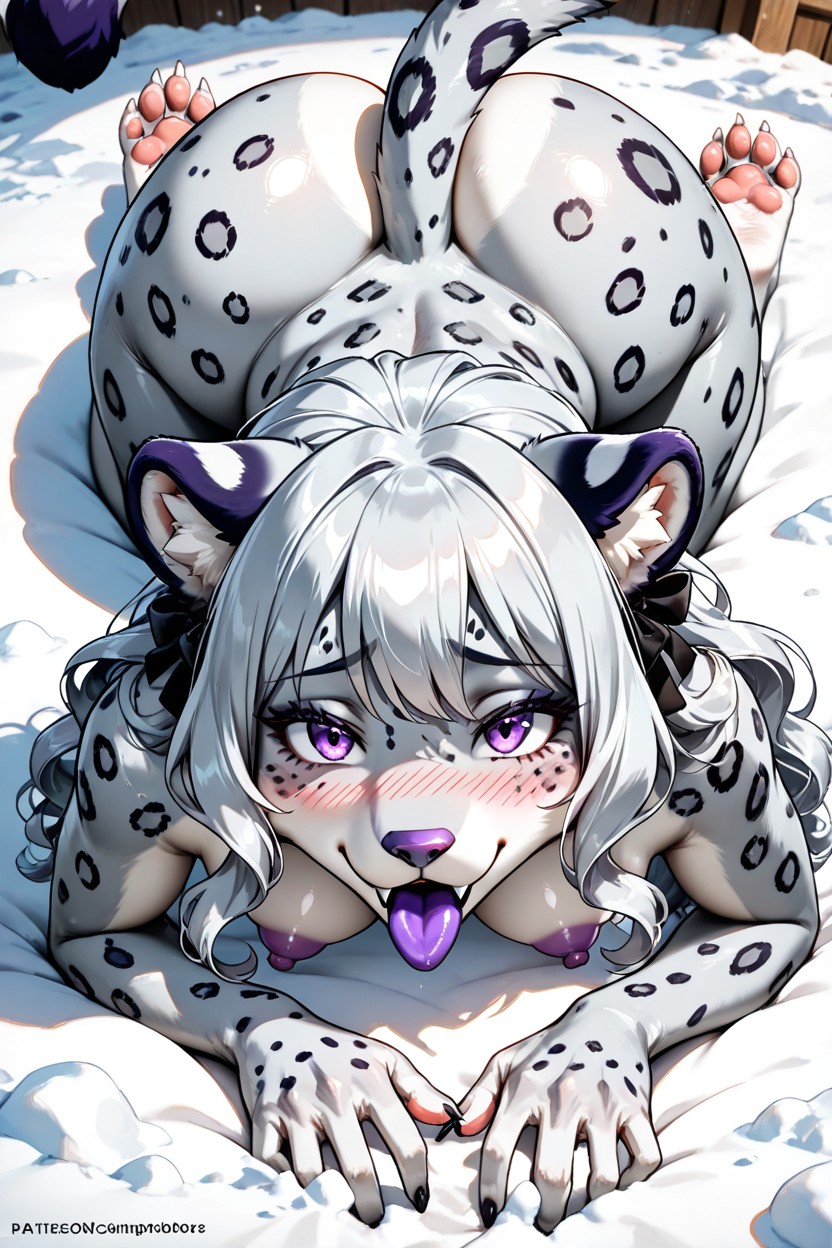 White Toe Claws, Silver Hair, Laying On Stomach Furry AI Porn