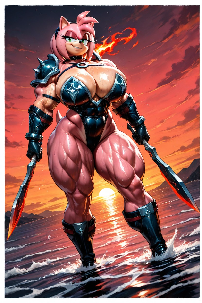 Muscular Arma, Red Fire Glow, Massive Breast Furry AI Porn