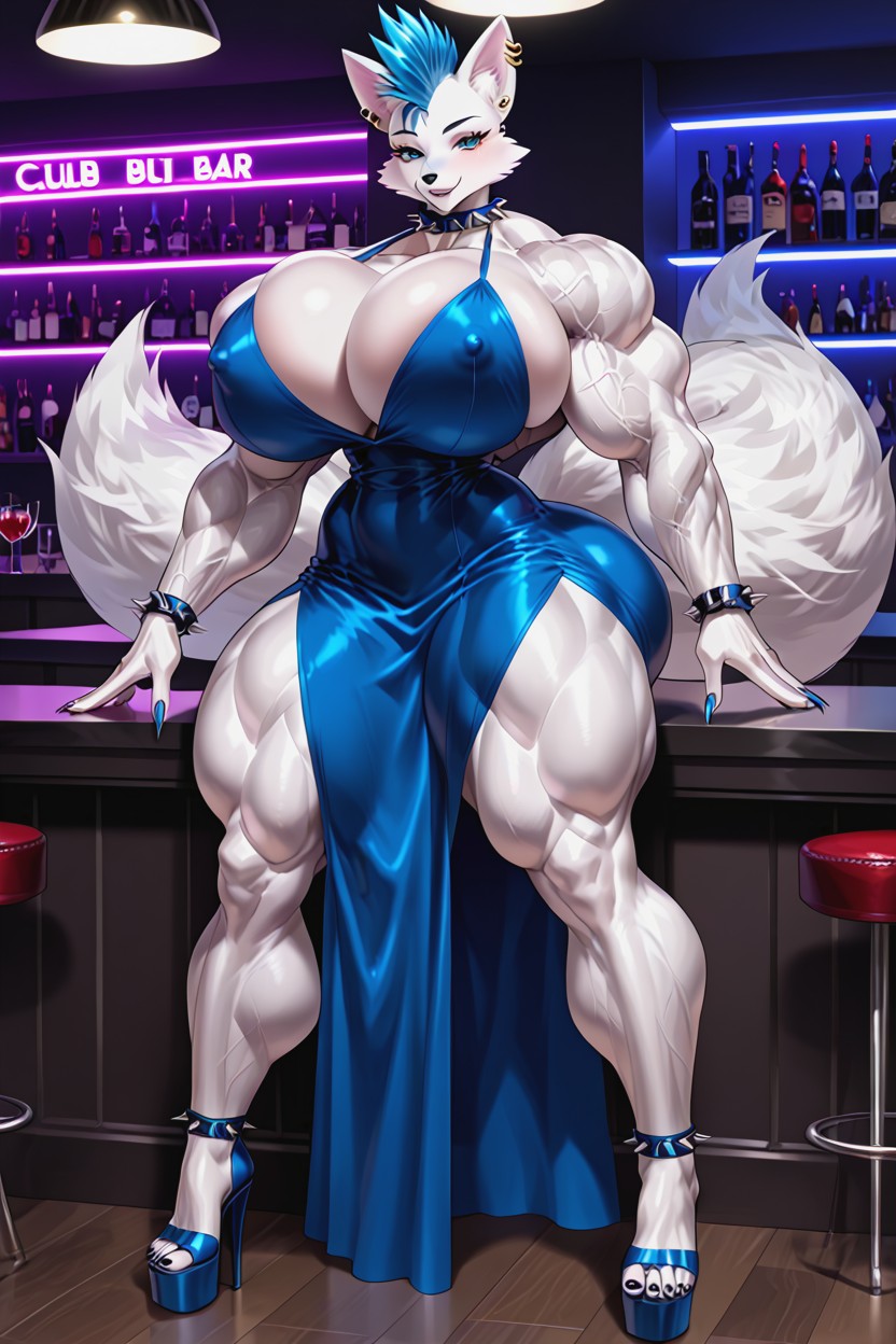 White Body, Fox Ears, Spiked Mohawk Buzzcut Hair ファーリーAIポルノ