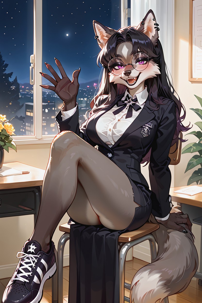 Perky Breasts, Loup, Round Frame Glasses Porno IA Furry