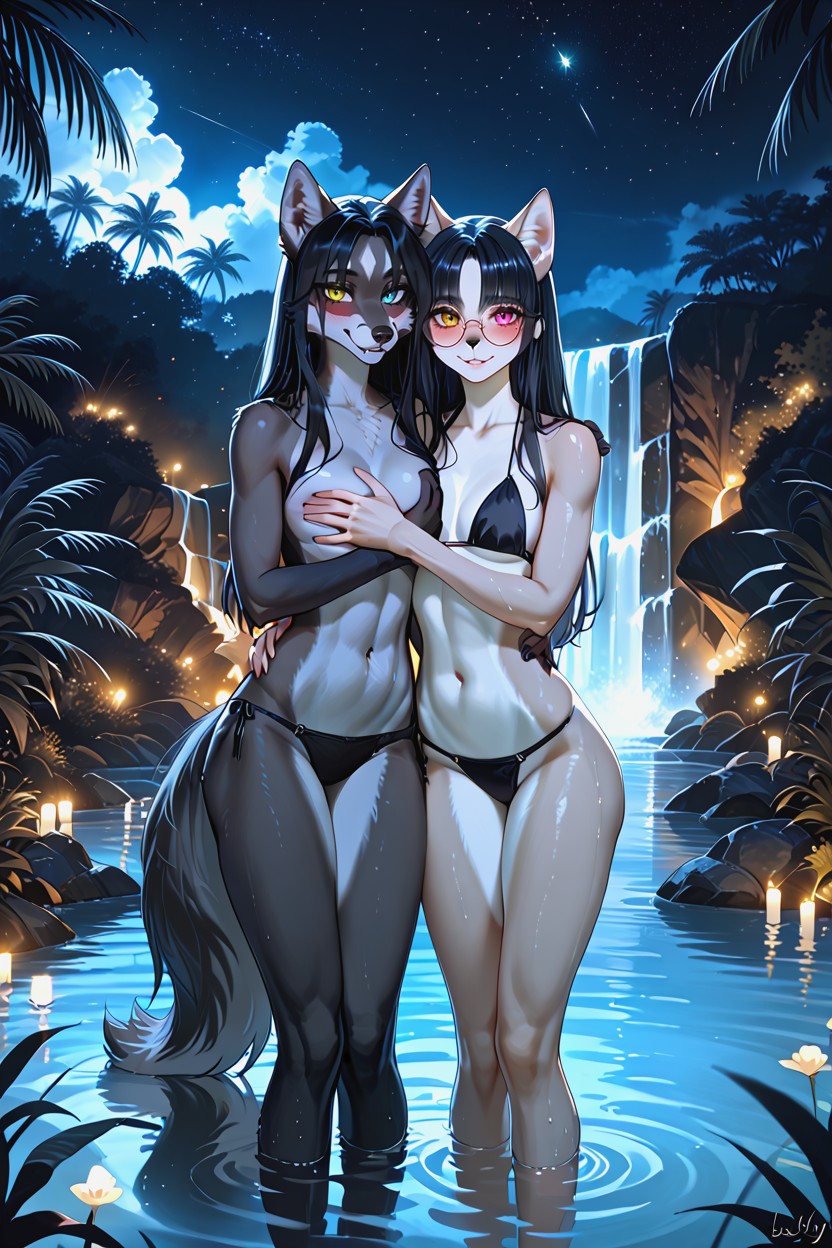Atmospheric Scenery, Fluffy Tail Wrapped Around Legs, Shy Smile Furry AI Porn