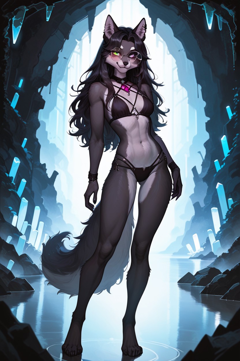 Long Face, Long Hair, Moonlit Crystal Cave Furry AI Porn