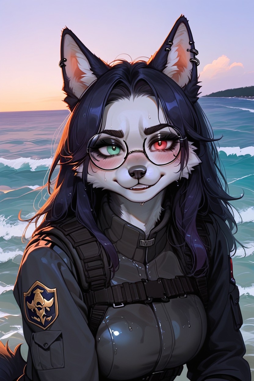 Goth, Round Frame Glasses, Dark Limb Gradient Furry AI Porn