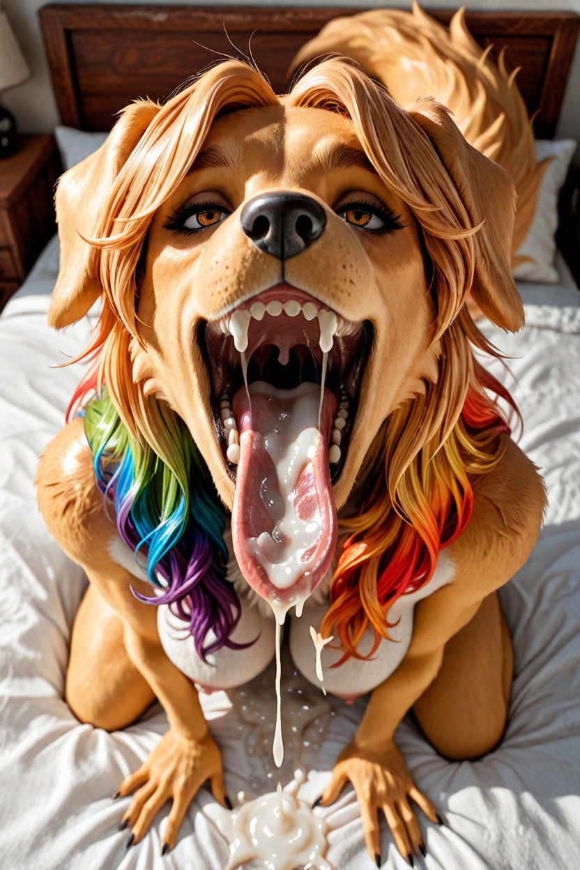 On Bed, Dark Golden Fur, Naked AI獸人黃片