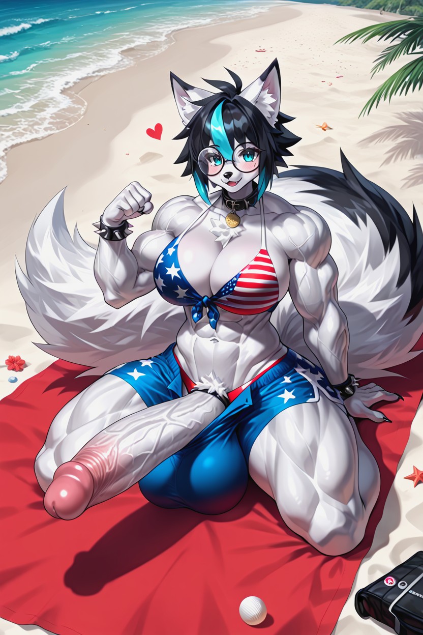 Muscular Thighs, Spiked Buzzcut Hair, Umbrella Furry AI Porn