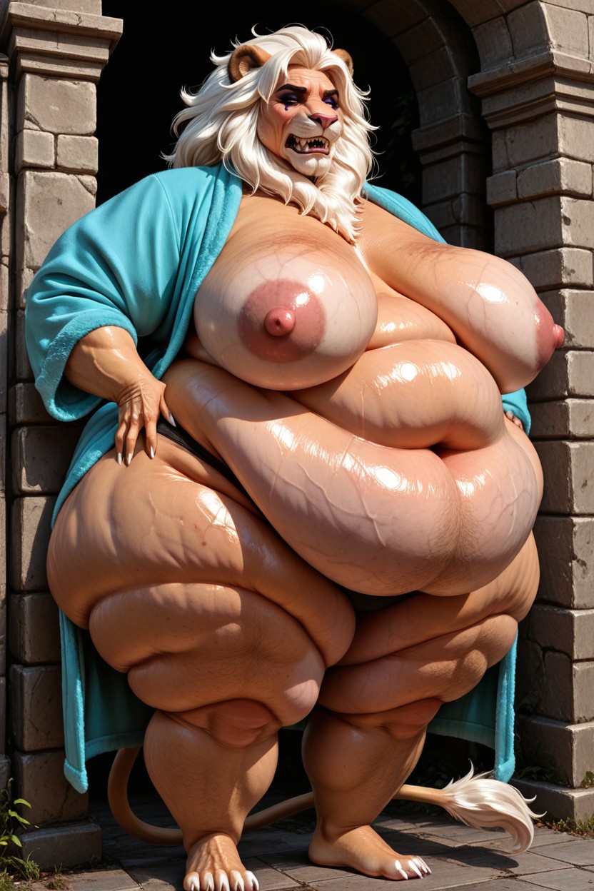 Morbidly Obese, Lion, Lèvres Épaisses Porno IA Furry