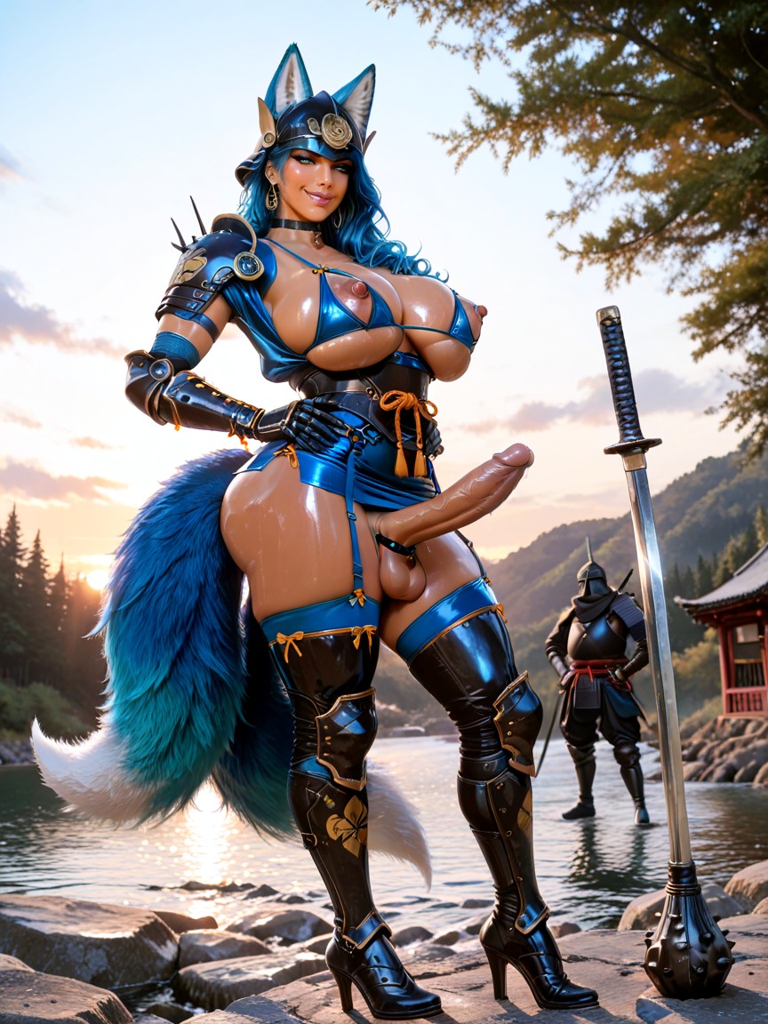 Blue Hair, Corpo Todo, Decote Pornografia peluda com IA