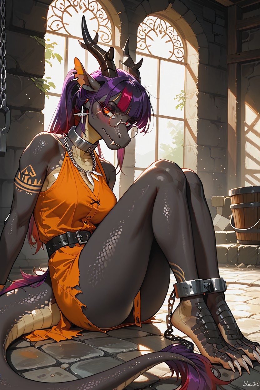 Glossy Hair, Dragon Ears, Medieval Prison Cell AI獸人黃片