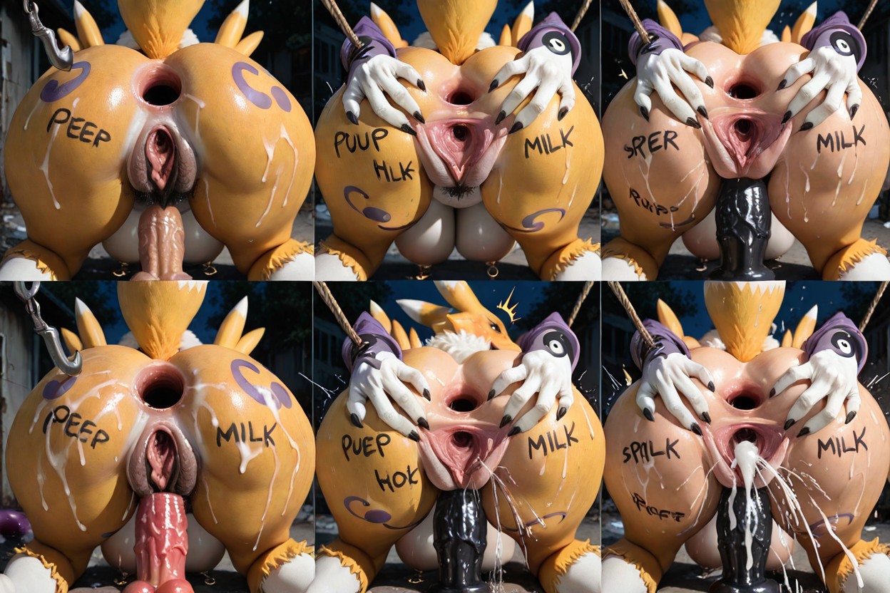 Semi Anthro, Hyper Swollen Giant Wrinkled Pussy Lips, Spread Pussy Wide Open With Hook Rope AI獸人黃片