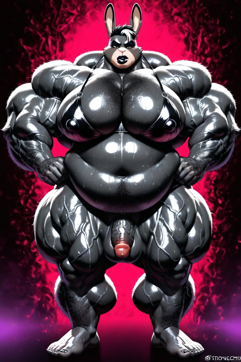 Belly Overhang, Big Bloated Potbelly, Hyper Muscular Fat Himbo Anthro Furry AI Porn