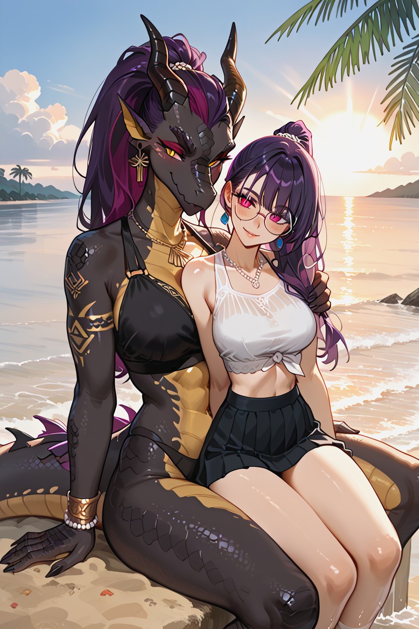 Cropped Tank Top, Female Anthro Dragon, Ender Dragon Inspired Furry AI Porn