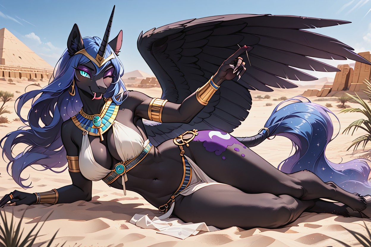 Hands Supported From Sand, Only Egyptian Clothing, Fur Furry AI Porn