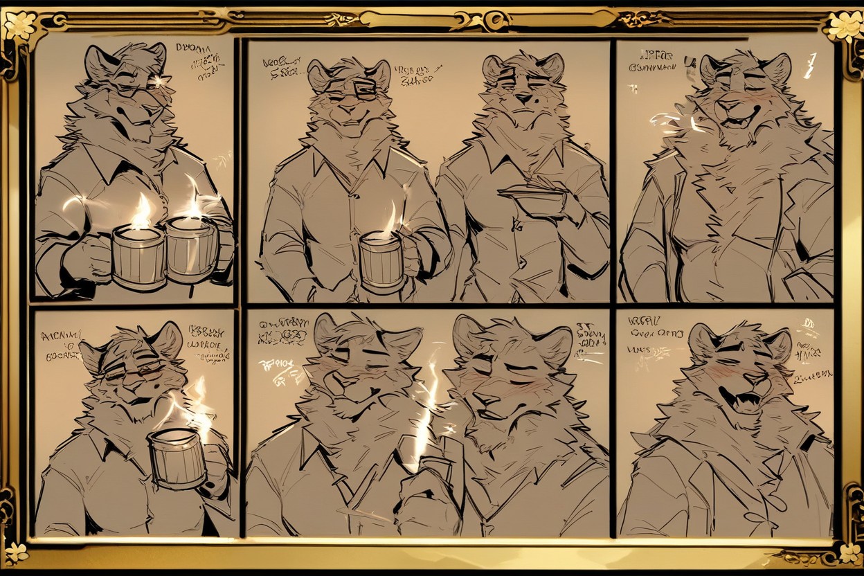 Visible Pubes, Drinking At A Winter Tavern, Fluffy Beard Furry AI Porn