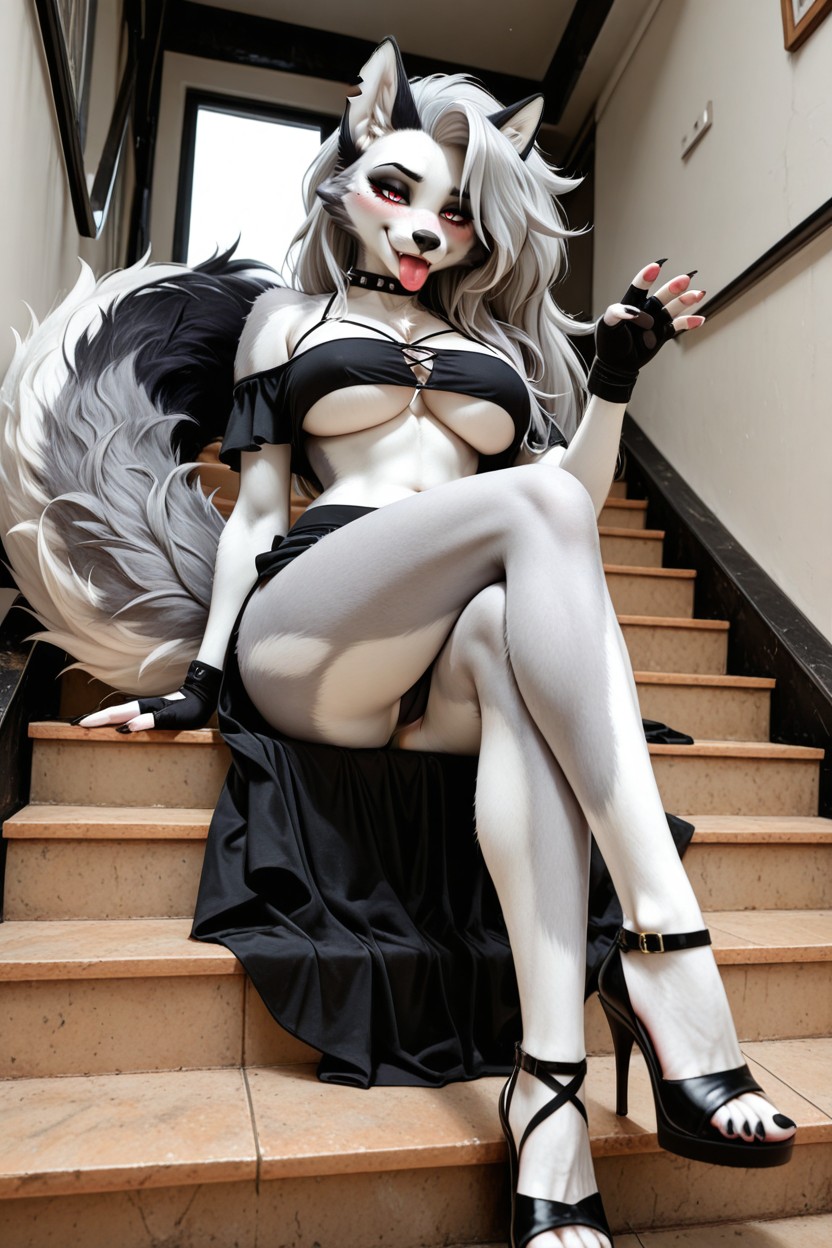 Sensual High Heels, Sitting, Tiptoe Pose Furry AI Porn