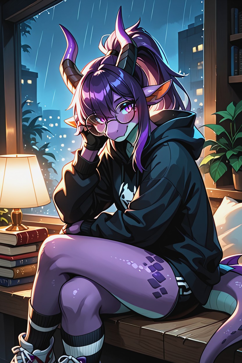 Fingerless Gloves, Glossy Black Scales, Goth Furry AI Porn