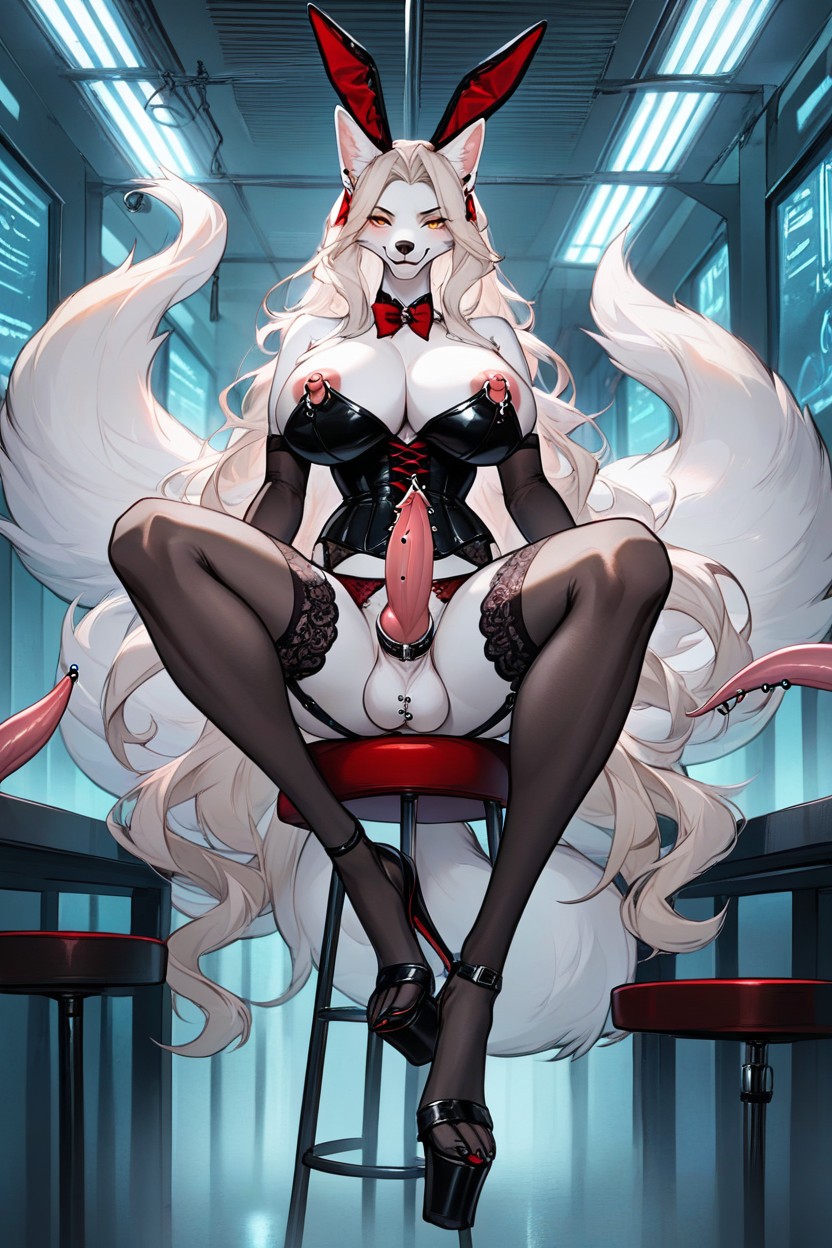 Knotted Penis, Tapering Canis Penis, Dick Slides Through Panties Furry AI Porn