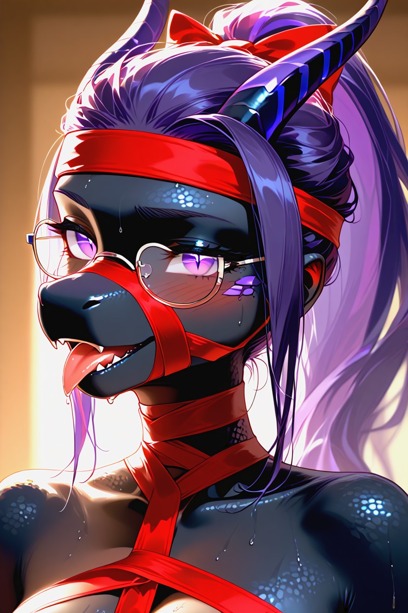 Rounded Snout, Headband, Dark Nose Furry AI Porn