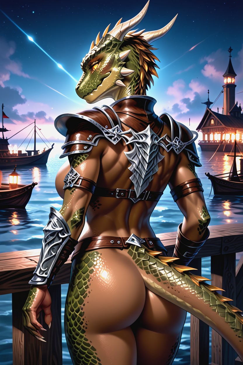 Reflections On Water, Fantasy Port, Cinematic Angle Furry AI Porn