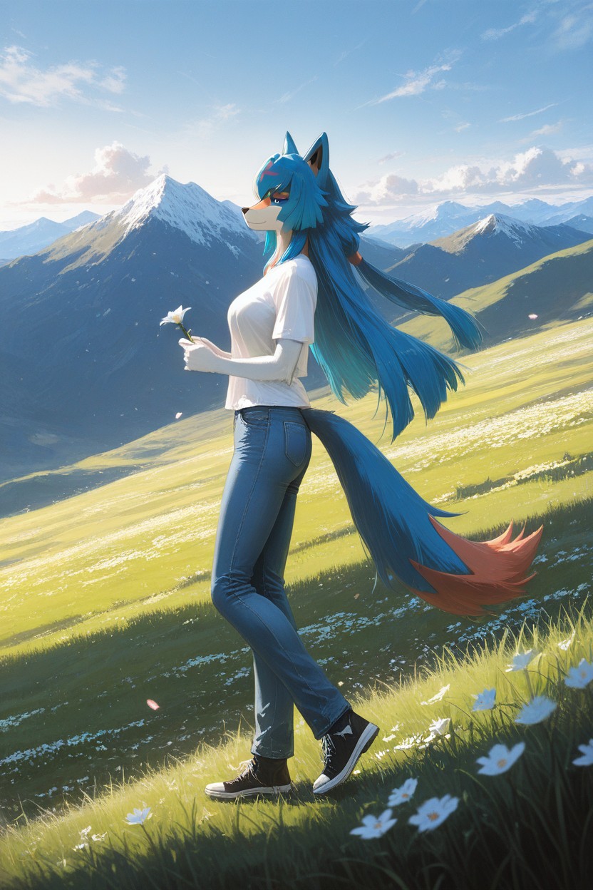 Outdoors, Clouds, 小さな胸 ファーリーAIポルノ