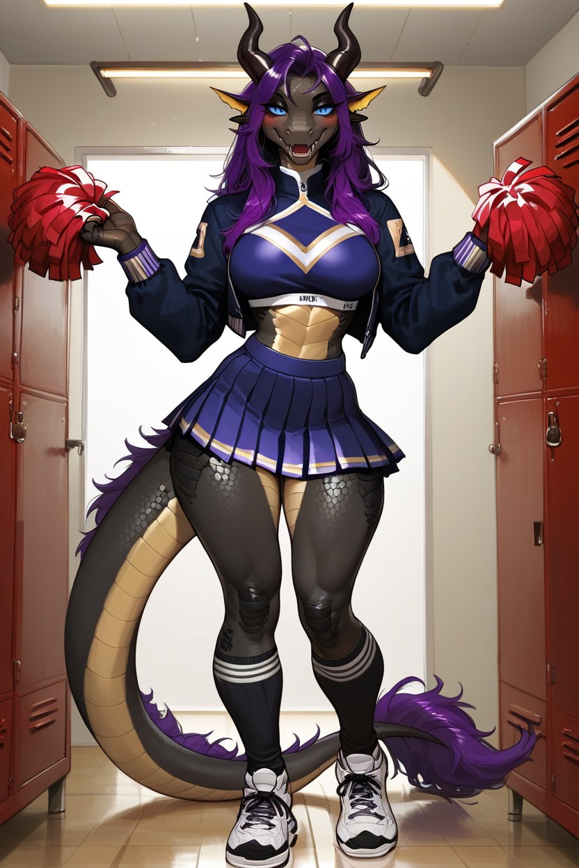Swept-back Black Horns, 高温, Reflective Eyes AI獸人黃片