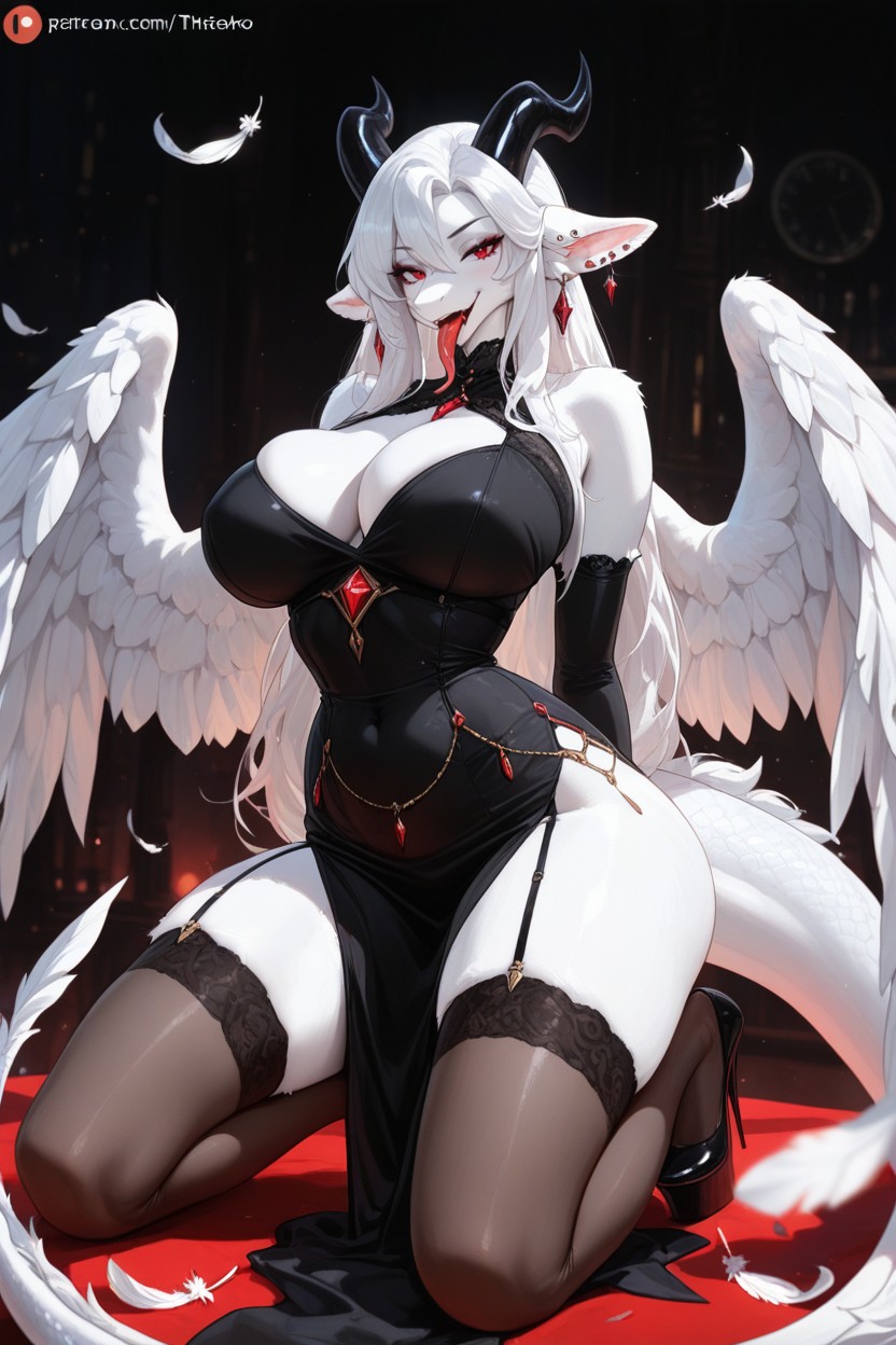 Two Black Horns, Fit Body, Front Wiew Фурри AI порно