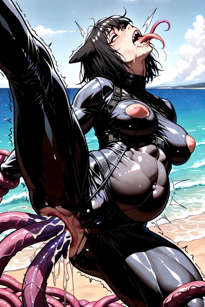 Hyper Abs, Curvaceous, Female Anthro Grey Shark Pornografia peluda com IA