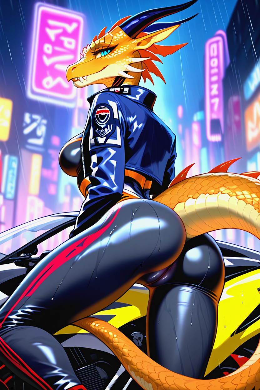Holographic Advertisements, Breasts, Long Pronounced Reptilian Muzzle ファーリーAIポルノ