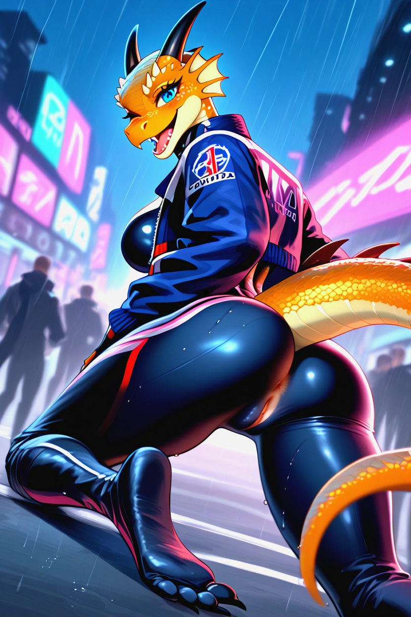 Tail, Bottom-up View, Sleek Racing Boots Porno IA Furry