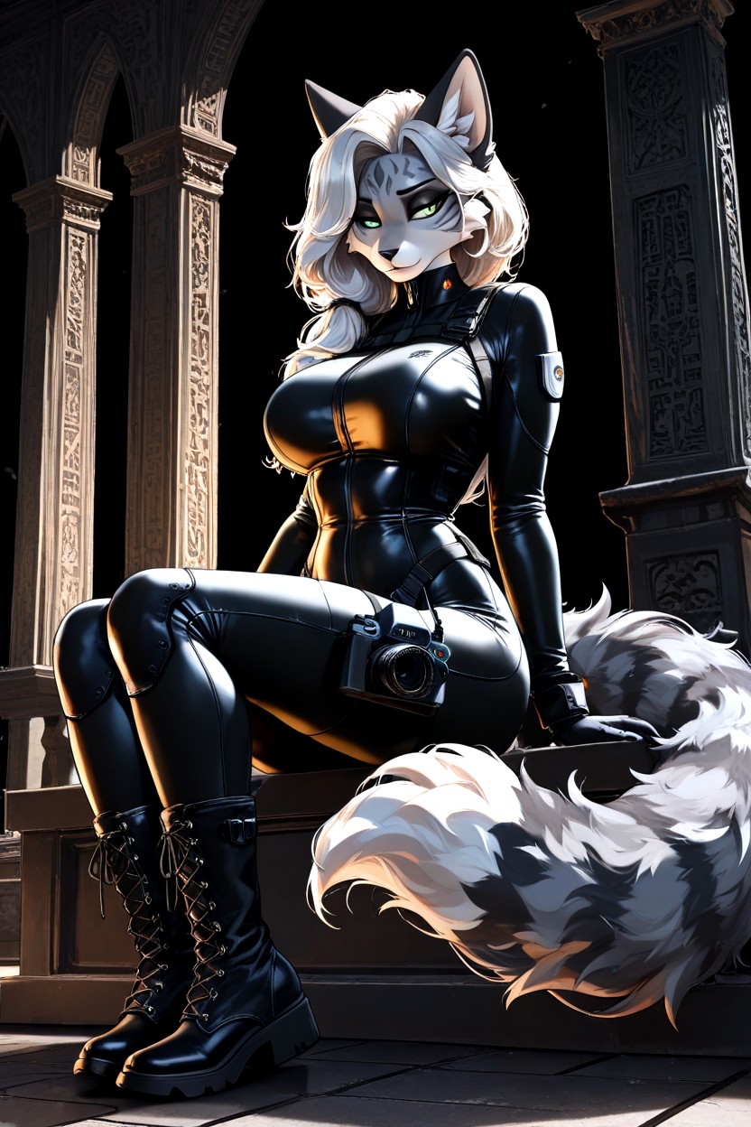 Nearly Black Background With Stone Architecture, Anime Style, Vertical Phone Wallpaper Porno IA Furry