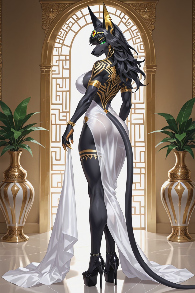 Full Body Picture, Elegant Curvy Physique, Big Breasts Furry IA