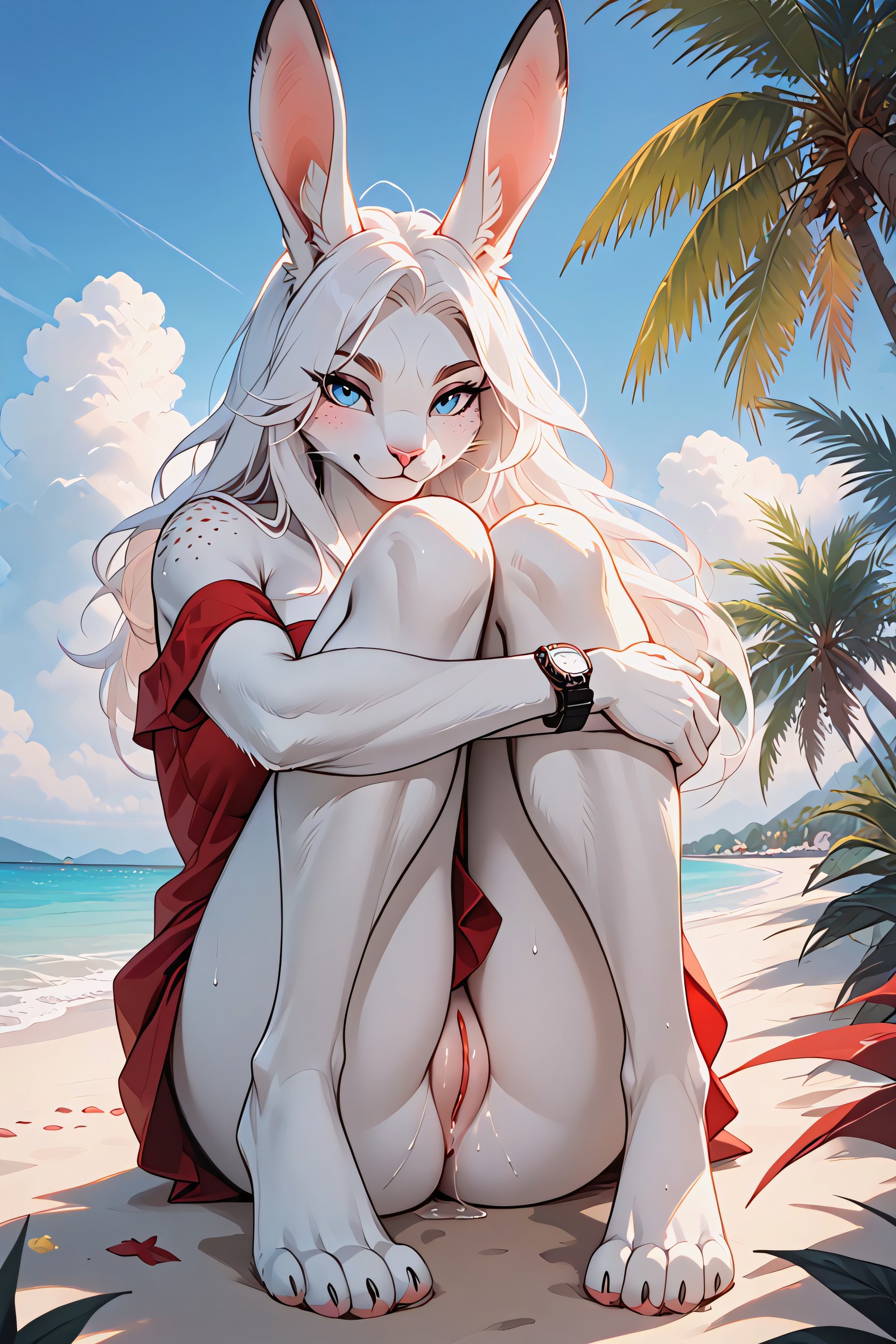 Bending Knees, Long Black Tipped Ears, Hard Lighting 퍼리 AI 포르노