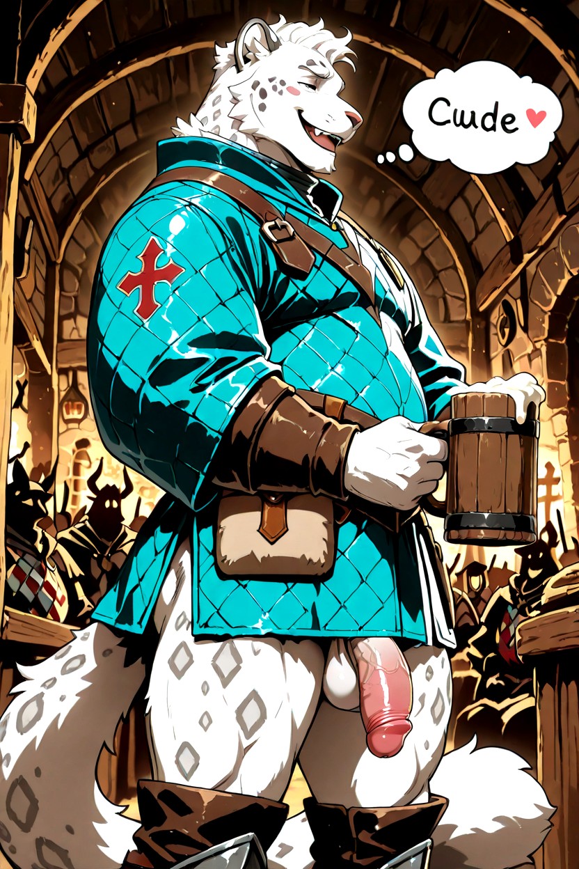 Big Fluffy Tail, Messy White Fluffy Fur, White Snow Leopard AI兽人黄片