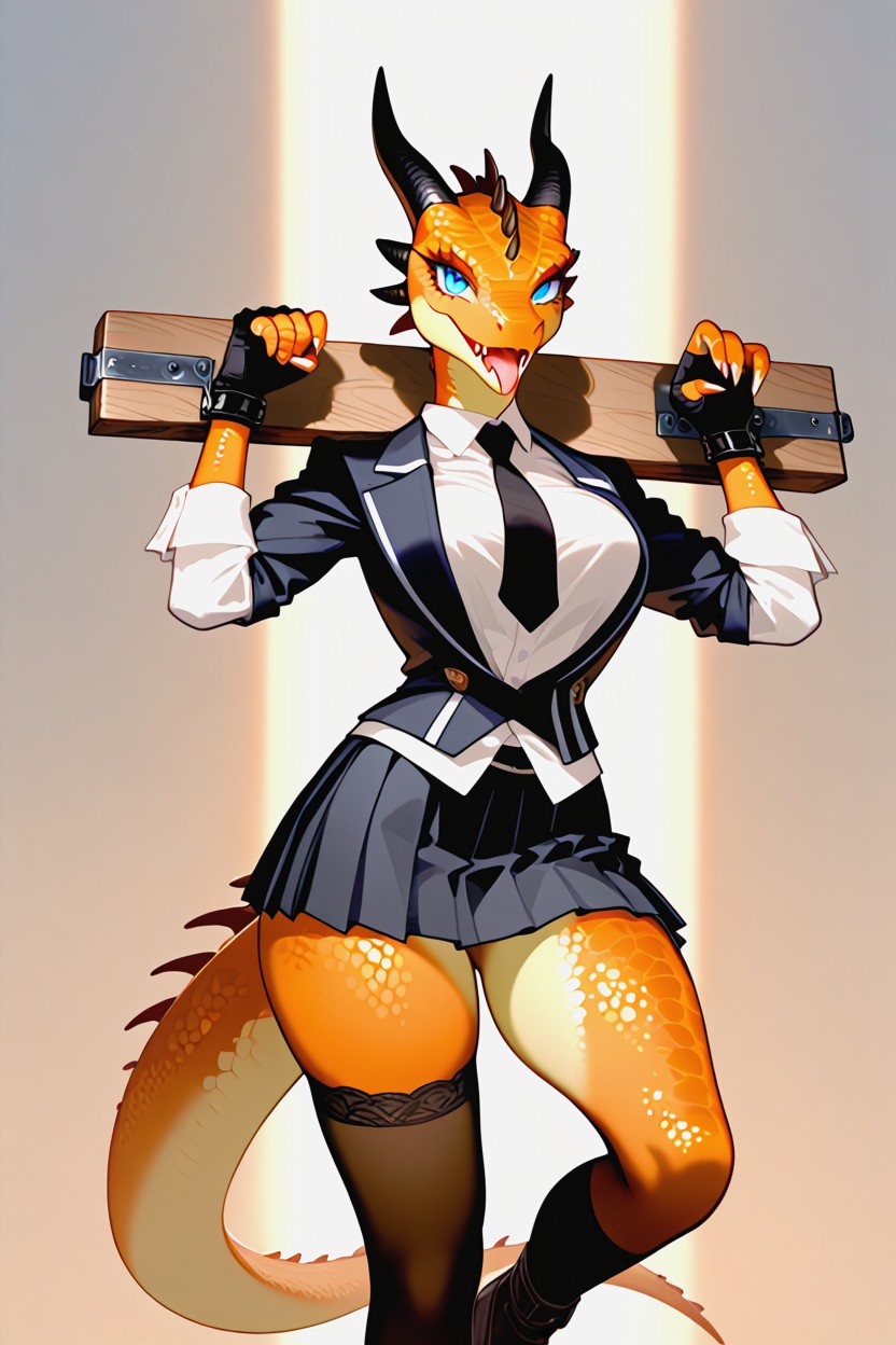 Perfect Body, Monochrome Outfit, Long Pronounced Reptilian Muzzle Porno IA Furry
