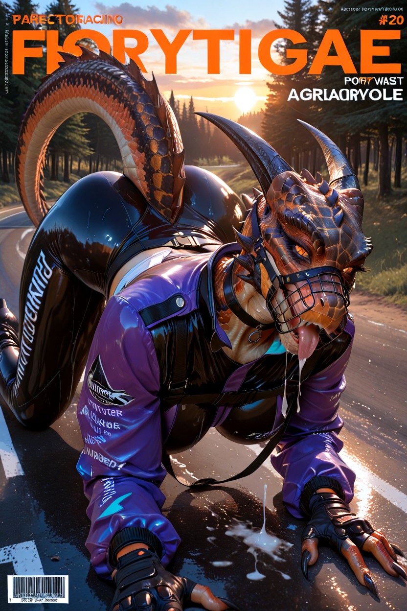 Long Muscular Tail, Bright Sky-blue Eyes, Reinforced Shoulder Panels Pornografia peluda com IA