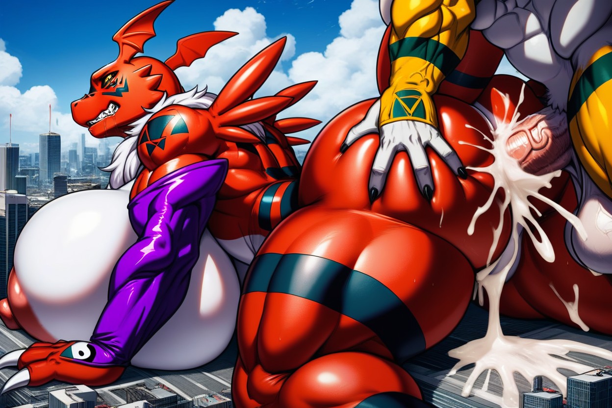 Excessive Cum, Pénis Gigantesque, Hyper Body Muscular Guilmon Porno IA Furry