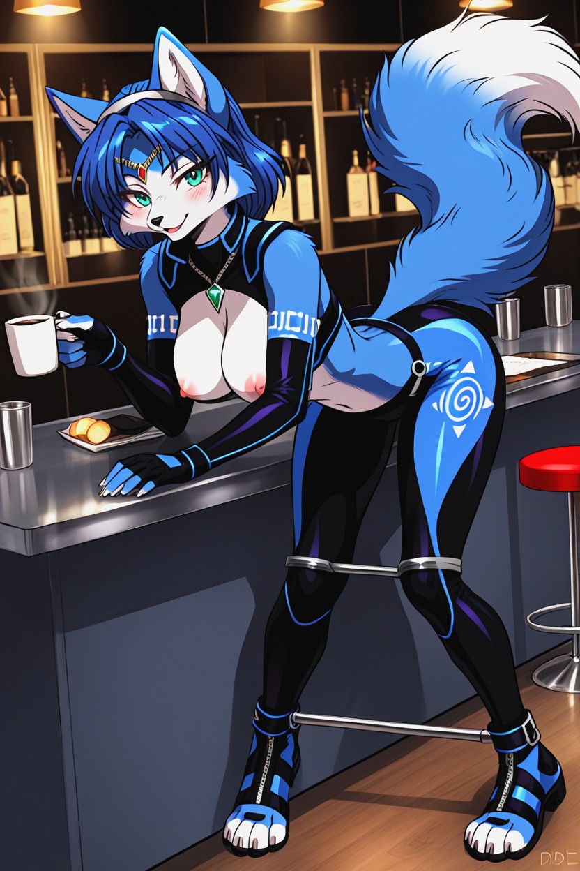Saturated Blue Fur, Layered Fur, White Inner Ears ファーリーAIポルノ