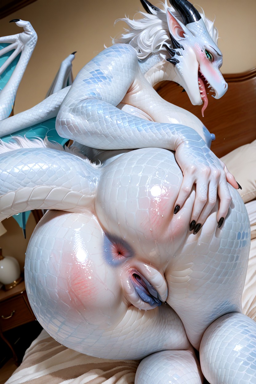 Knees Together, Blue Nipple, Black Horns Pornografia peluda com IA