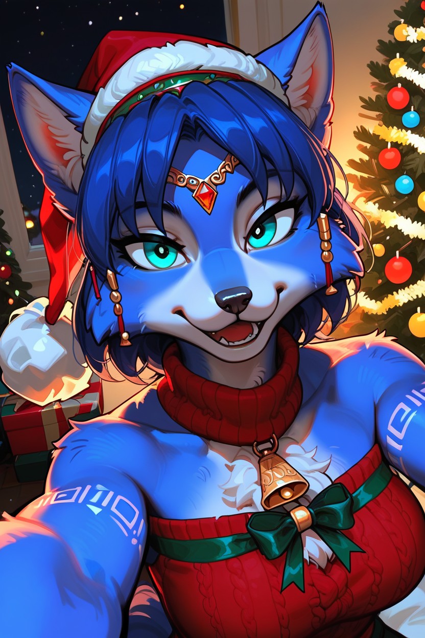 Santa Hat, Cheerful Expression, E Porno IA Furry