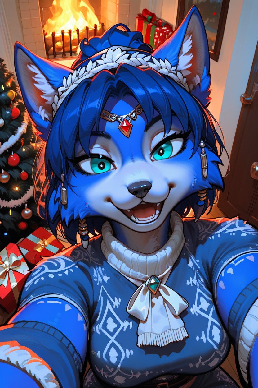 Cyan Eyes, Colorful Ribbons, Blue Fur AI獸人黃片