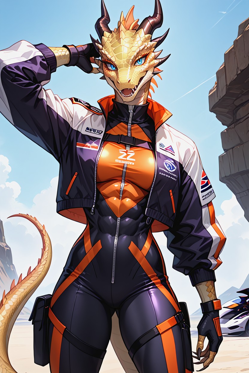 Detailed Scales, Reflective Eyes, High Racing Collar Porno IA Furry