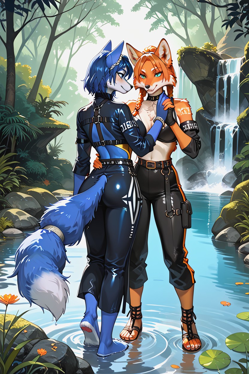 Vivid Azure Eyes, Detailed Fur, Reflections On The Water Porno IA Furry