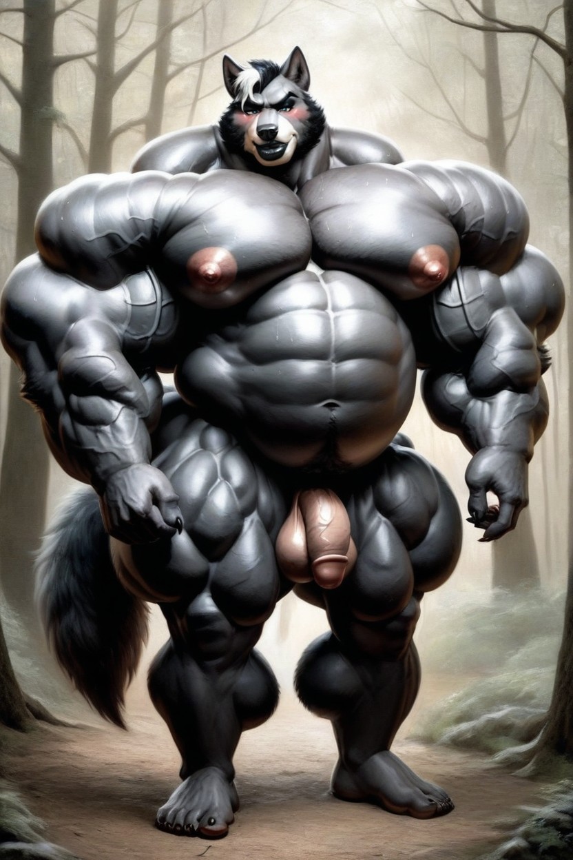 Pumped With Power, Impossibly Large Muscles, Micropénis Porno IA Furry