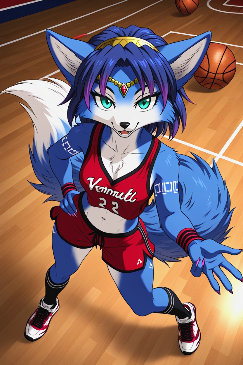 Midnight Blue Fur, Fantasy Illustration, Basketball Hoop In The Background Pornografia peluda com IA