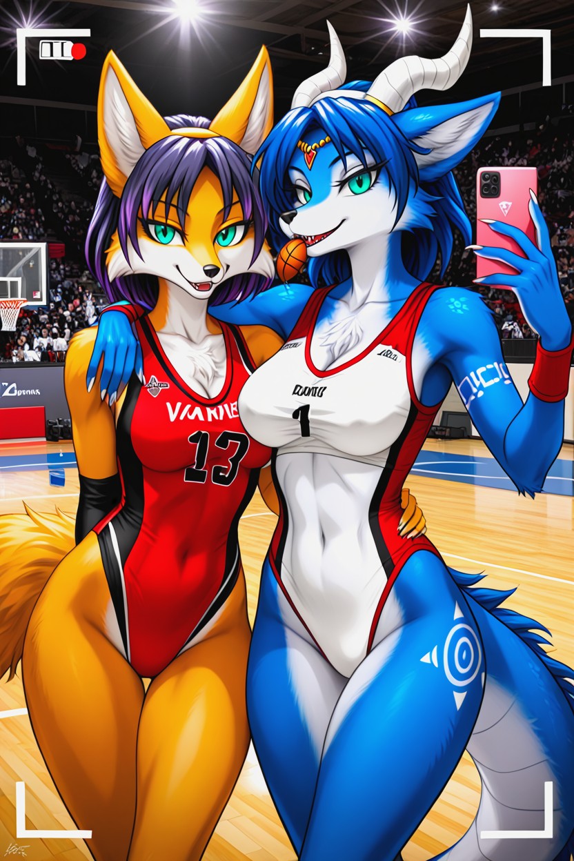 Broad Three-toed Feet, Navy Blue Fur, Matching Basketball Uniforms Porno IA Furry