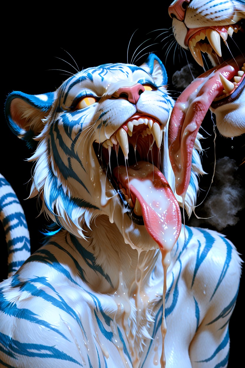 Saliva, Mouth Overflowing With Cum, Excited Porno IA Furry