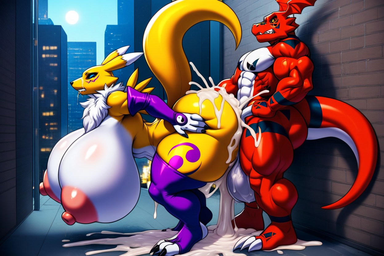 Guilmon Dominated, Side View, 25+ Porno IA Furry