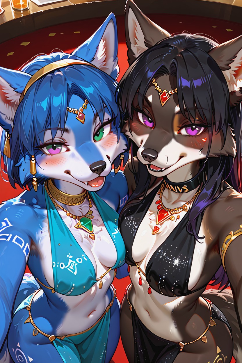 Female, White Chest Fur, Purple Streaks AI兽人黄片