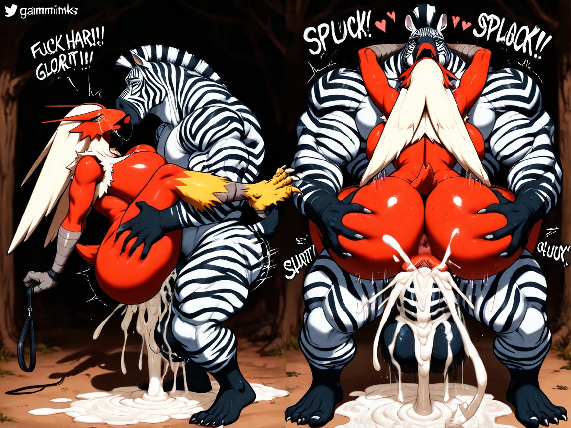 Female Blaziken Being Dominated By Zebra, Choqué, Zèbre Porno IA Furry