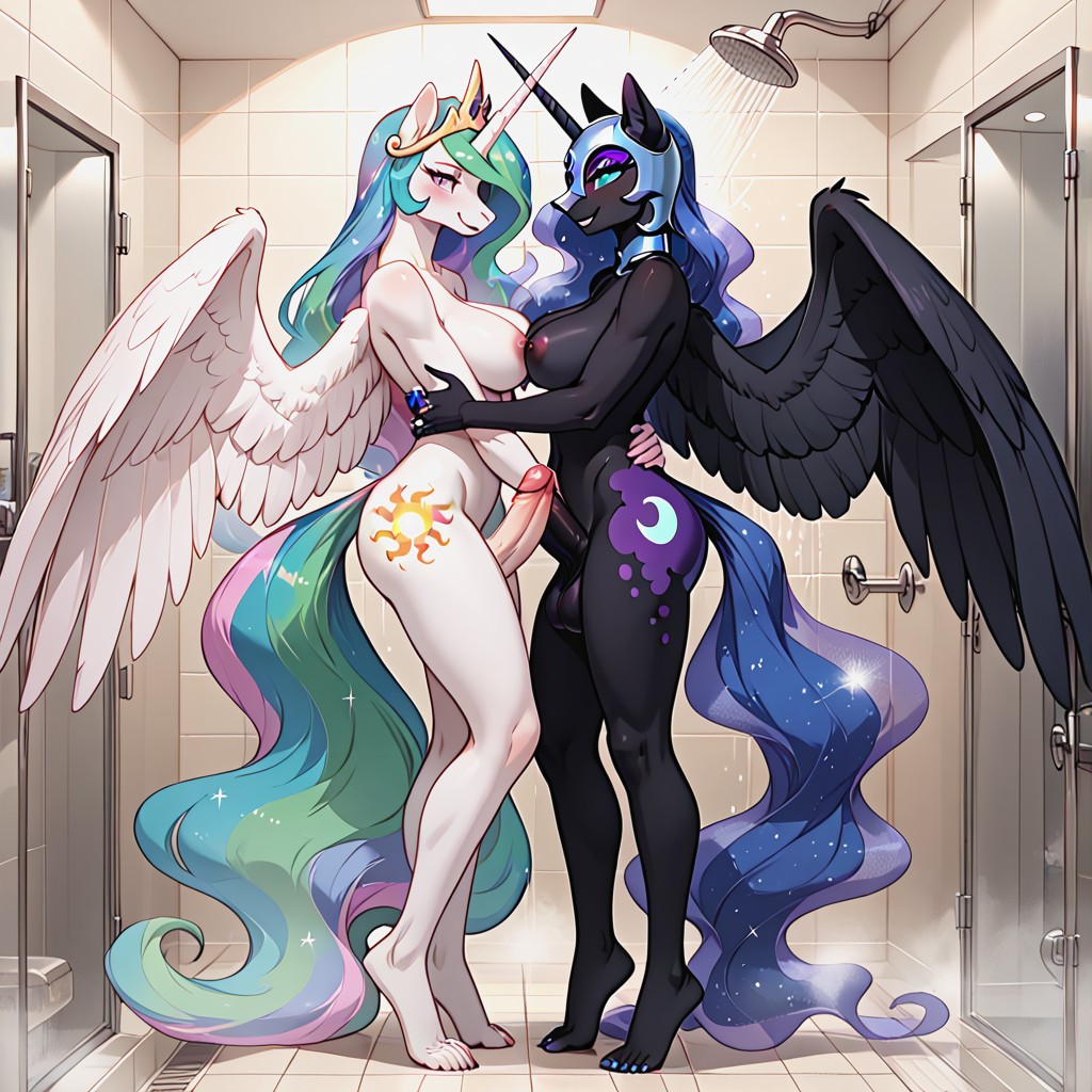 Shower, Thigh Sex, Nightmare Moon Have Black Body And Cosmic Hair And Tail Furry AI Porn